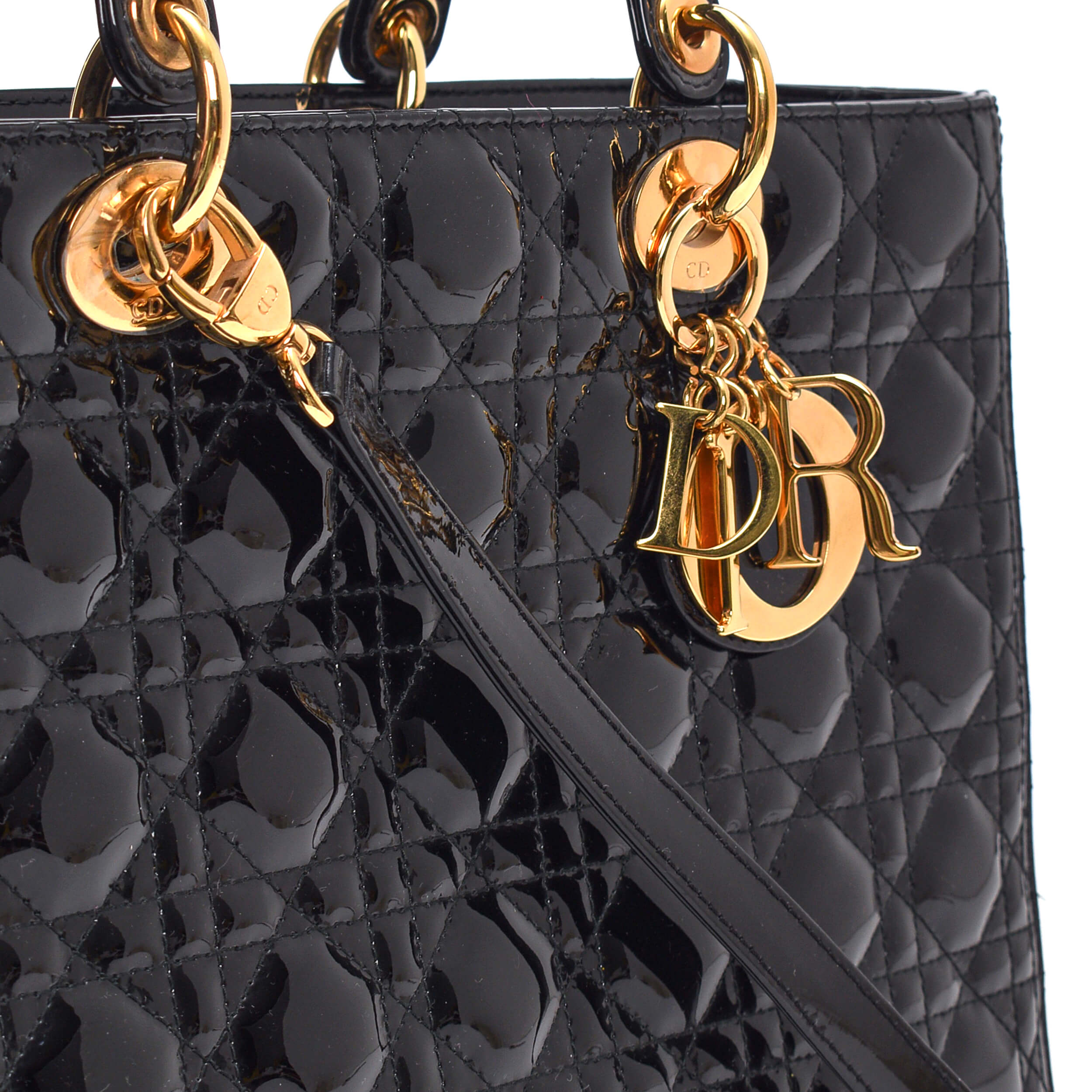 Christian Dior -  Black Patent Leather Large Lady Dior Bag